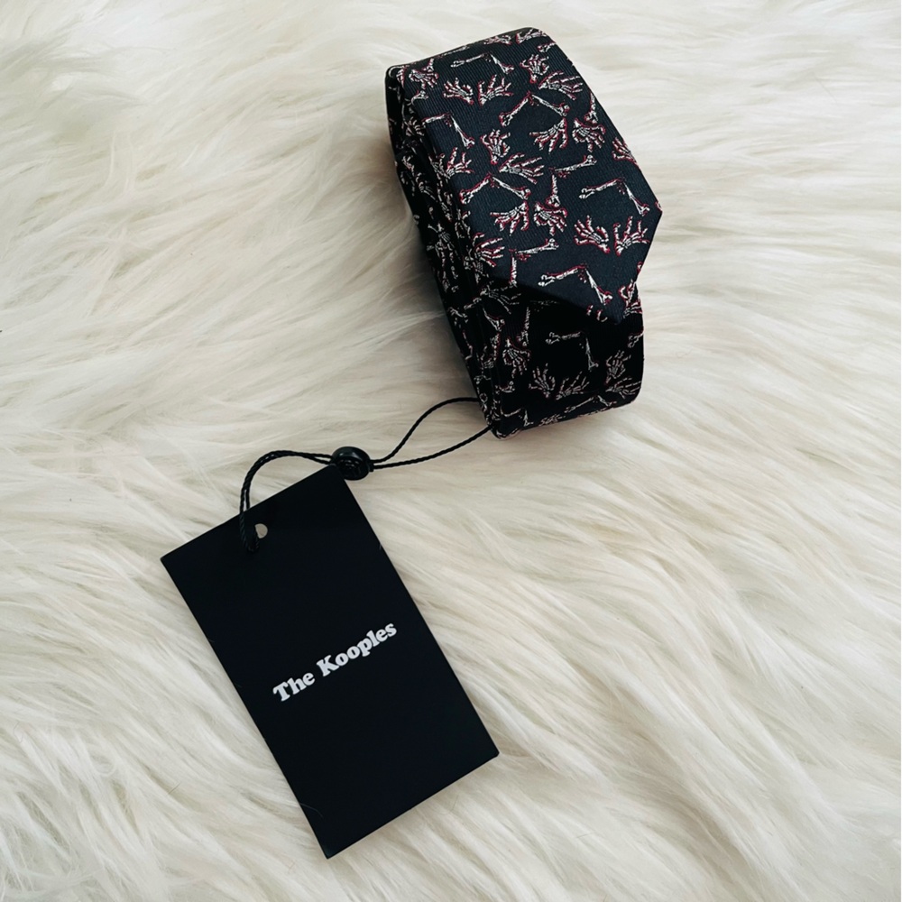 NWT The Kooples Men’s 100% Silk Jacquard Tie - Skeleton Print